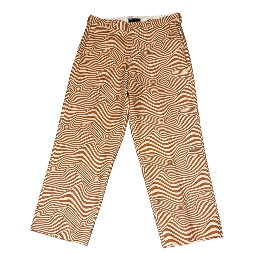 ASOS DESIGN retro 70s wide leg suit pants white & orange swirl men’s W34” L30”